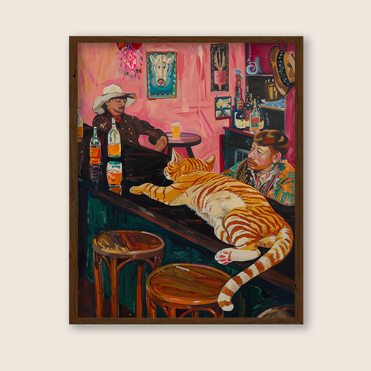 Cow Boy with Orange Cat In Mexican bar