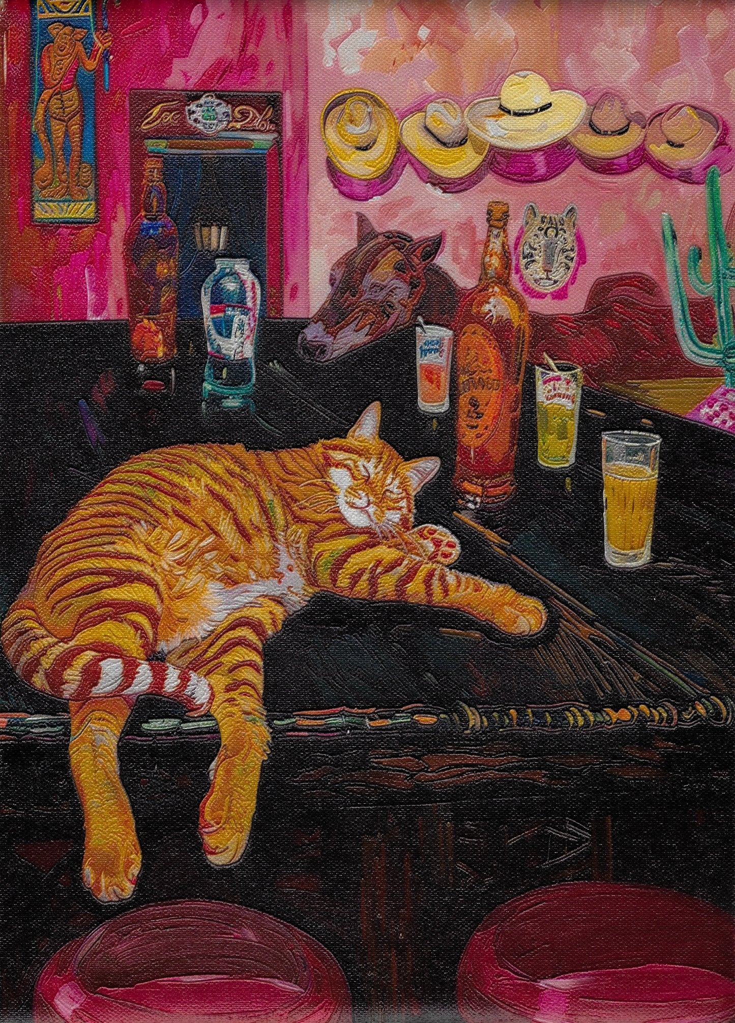 Orange Cat and Horse Get Drunk in Mexican bar