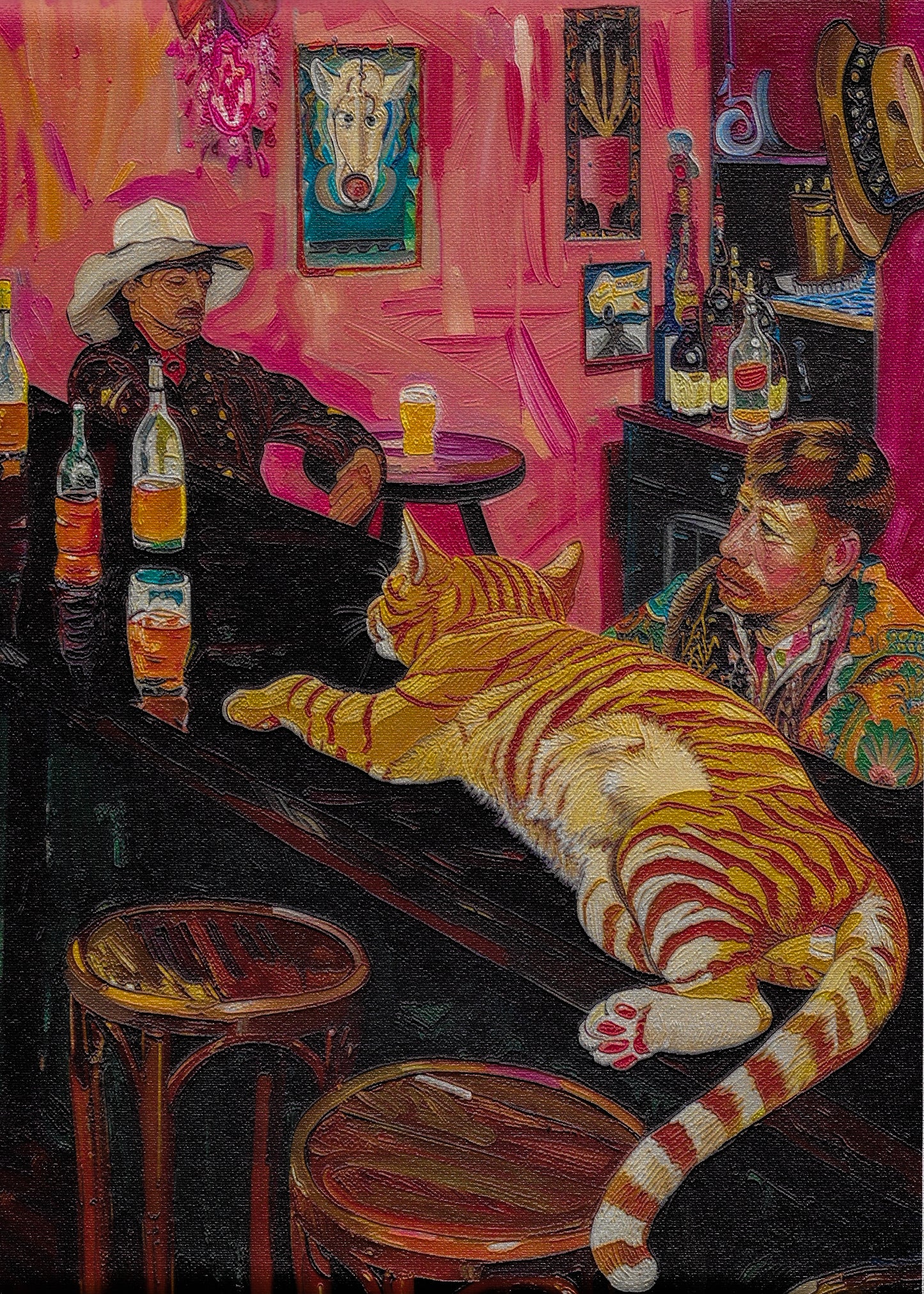 Cow Boy with Orange Cat In Mexican bar